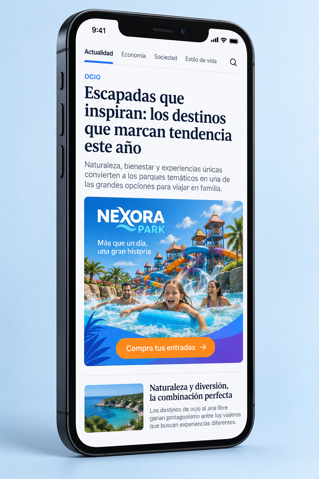 Anuncio móvil de Nexora Park integrado en un medio digital